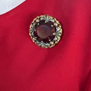 Vintage Brass Brooch With A Bohemian Garnet Colored Stone - by  Tcheco Slovaquie